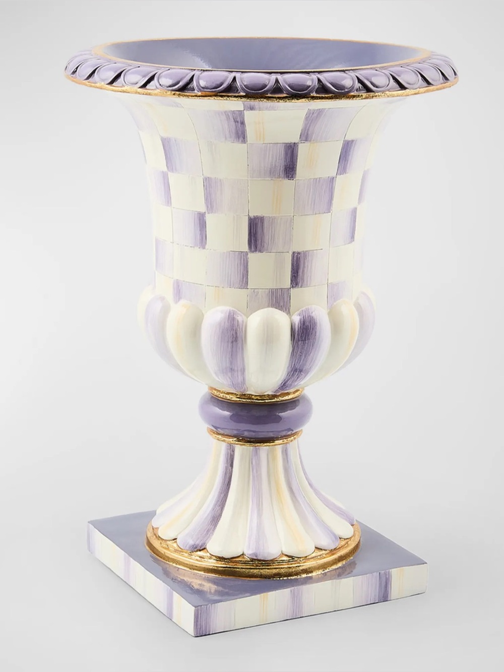 MacKenzie-Childs Violet Check Tabletop Pedestal Urn